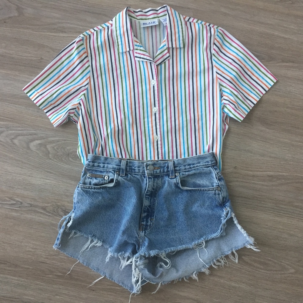 [SOLD] Vintage Rainbow Striped Button-Down SS Shirt